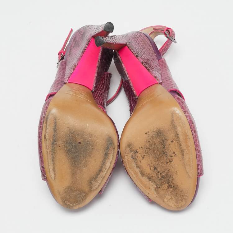 Pre Owned Nicholas Kirkwood Purple Snakeskin Leather Ankle Strap Sandals Size 40