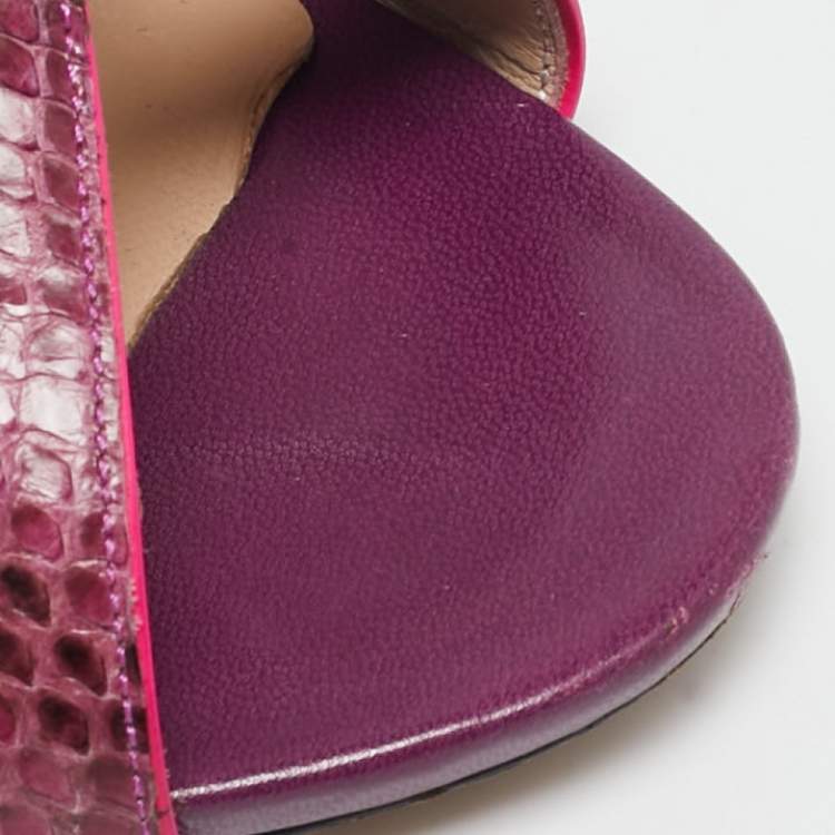 Pre Owned Nicholas Kirkwood Purple Snakeskin Leather Ankle Strap Sandals Size 40