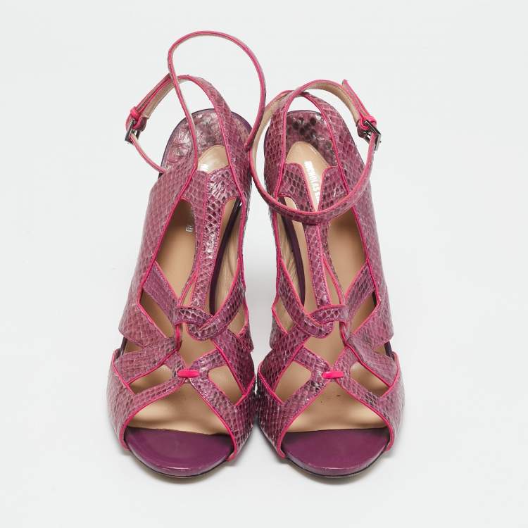 Pre Owned Nicholas Kirkwood Purple Snakeskin Leather Ankle Strap Sandals Size 40