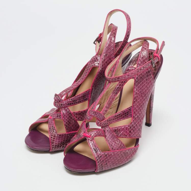 Pre Owned Nicholas Kirkwood Purple Snakeskin Leather Ankle Strap Sandals Size 40