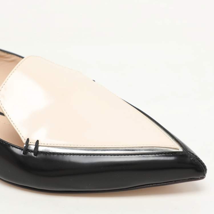 Pre Owned Nicholas Kirkwood Black/Light Beige Patent Leather Beya Smoking Slippers Size 38.5