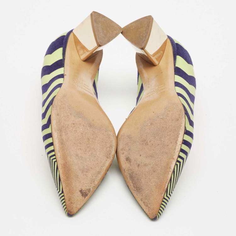 Pre Owned Nicholas Kirkwood Green/Blue Chevron Suede Block Heel Pumps Size 37