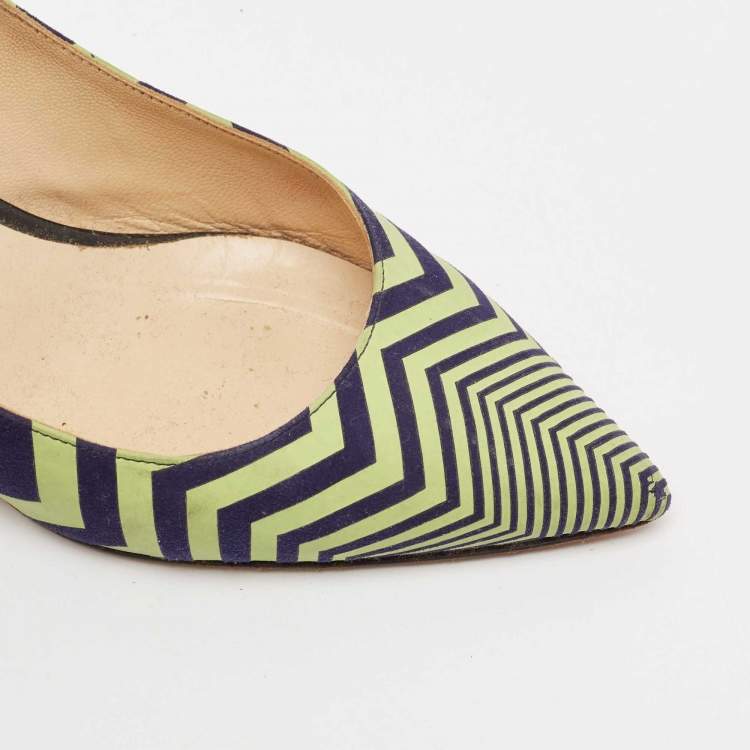 Pre Owned Nicholas Kirkwood Green/Blue Chevron Suede Block Heel Pumps Size 37