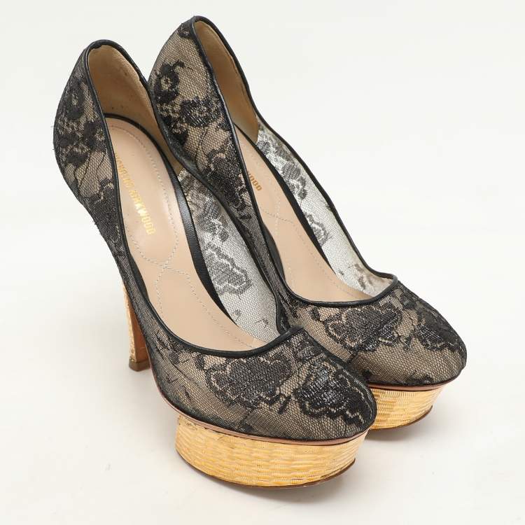 Pre Owned Nicholas Kirkwood Black Lace Platform Pumps Size 37.5