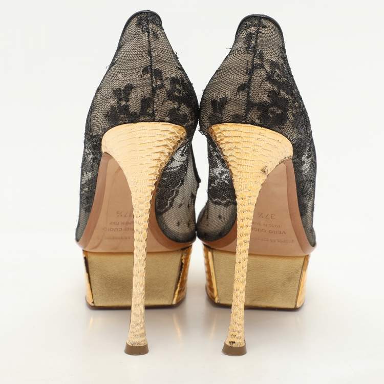 Pre Owned Nicholas Kirkwood Black Lace Platform Pumps Size 37.5
