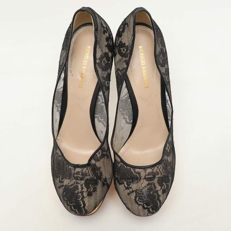 Pre Owned Nicholas Kirkwood Black Lace Platform Pumps Size 37.5