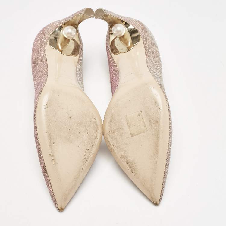 Pre Owned Nicholas Kirkwood Gold Rose Lurex Fabric Pearl Embellished Pumps Size 41