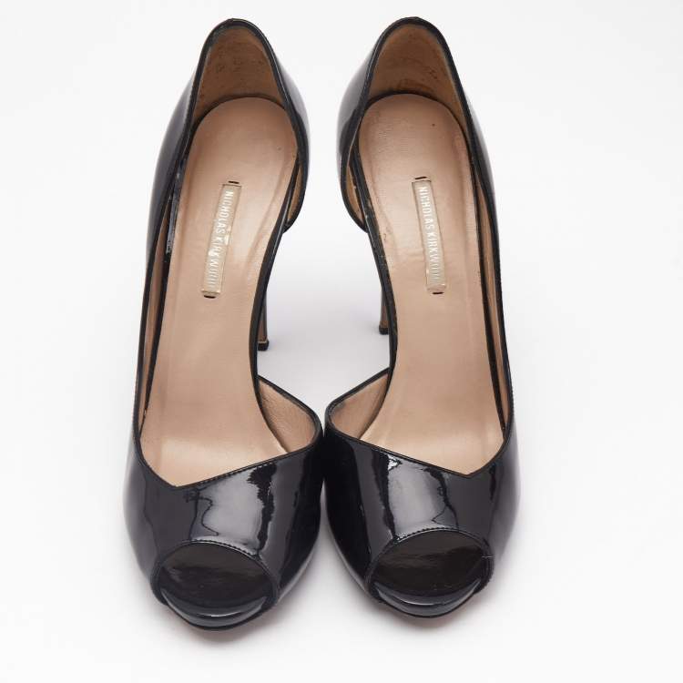 Pre Owned Nicholas Kirkwood Black Patent Leather D'orsay Pumps Size 39