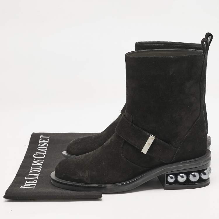 Pre Owned Nicholas Kirkwood Black Suede Casati Pearl Ankle Length Boots Size 37