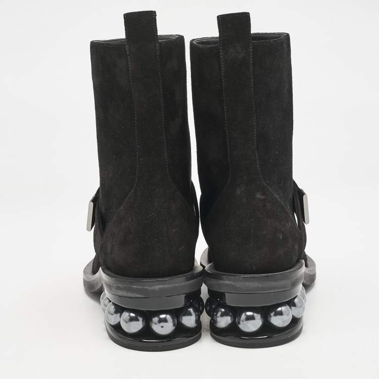 Pre Owned Nicholas Kirkwood Black Suede Casati Pearl Ankle Length Boots Size 37