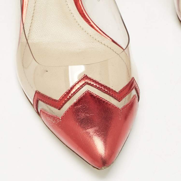 Pre Owned Nicholas Kirkwood Red/Transparent Leather and PVC Block Heel Pumps Size 39