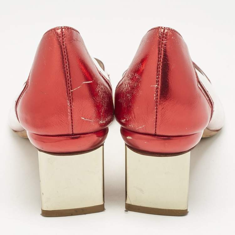 Pre Owned Nicholas Kirkwood Red/Transparent Leather and PVC Block Heel Pumps Size 39