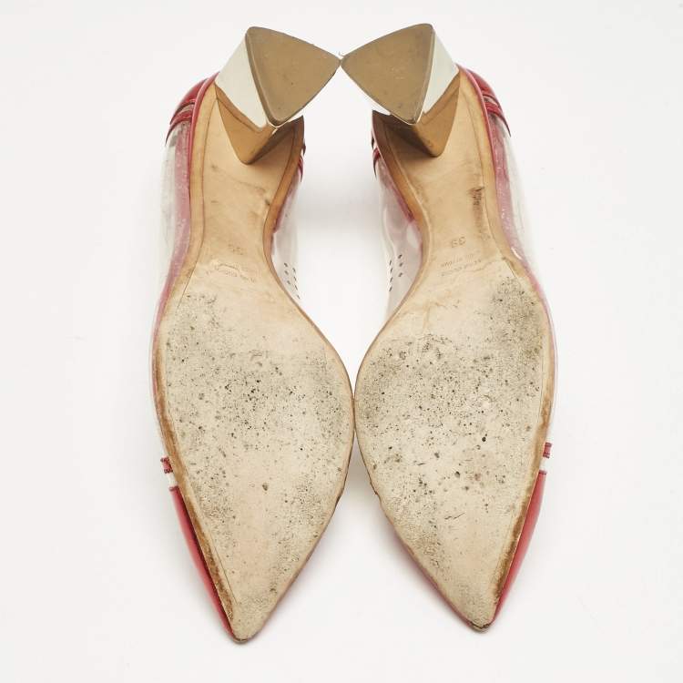 Pre Owned Nicholas Kirkwood Red/Transparent Leather and PVC Block Heel Pumps Size 39