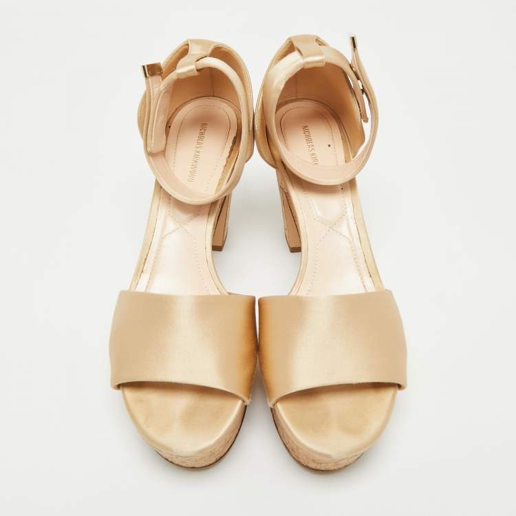 Pre Owned Nicholas Kirkwood Beige Satin Platform Sandals Size 41