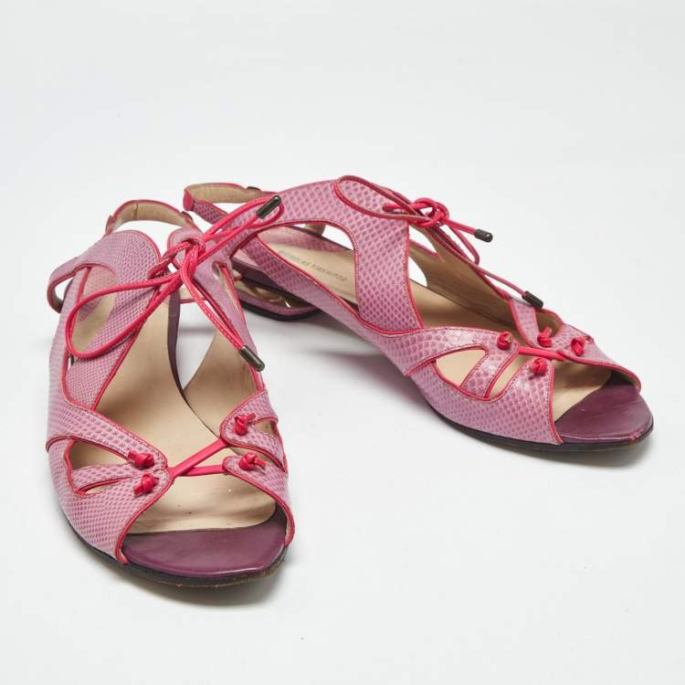 Pre Owned Nicholas Kirkwood Purple Lizard Embossed Leather Flat Sandals Size 40.5