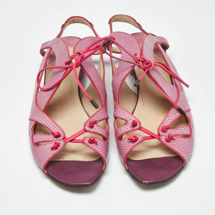 Pre Owned Nicholas Kirkwood Purple Lizard Embossed Leather Flat Sandals Size 40.5
