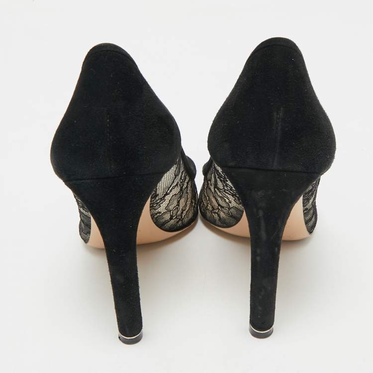 Pre Owned Nicholas Kirkwood Black/Beige Suede and Lace Pearl Embellished Pointed Toe Pumps Size 40