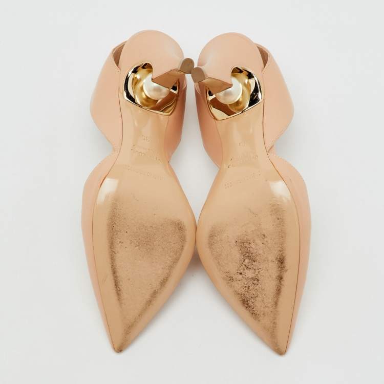 Pre Owned Nicholas Kirkwood Beige Leather Mira Pearl Heel Slingback Pumps Size 35