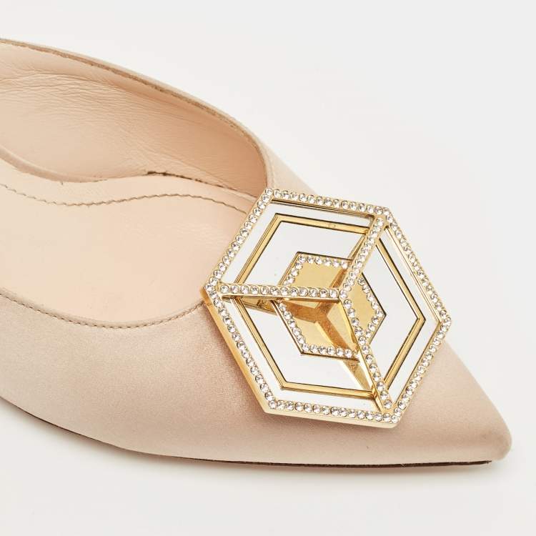 Pre Owned Nicholas Kirkwood Beige Satin Eden Crystals Embellished Mule Sandals Size 39