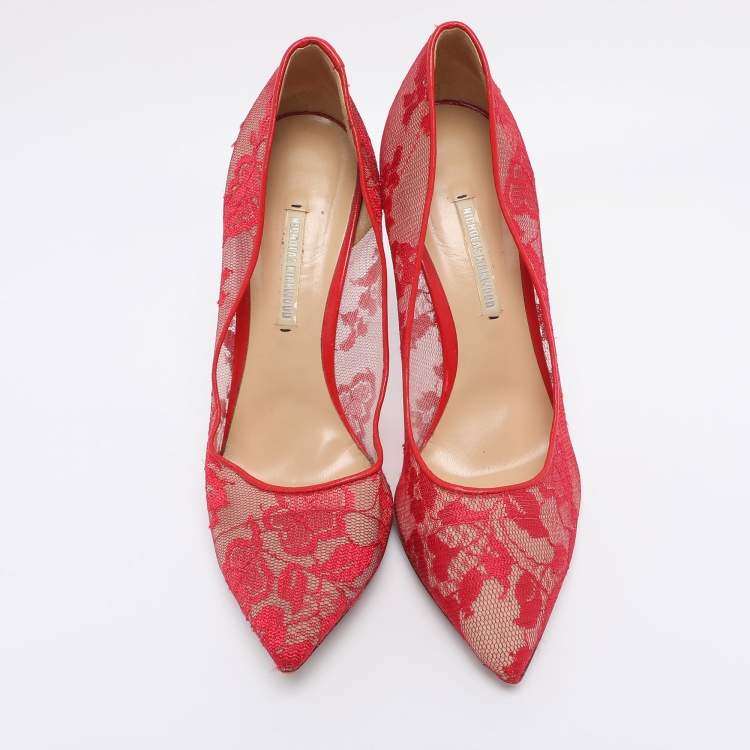 Pre Owned Nicholas Kirkwood Red Lace Pumps Size 38