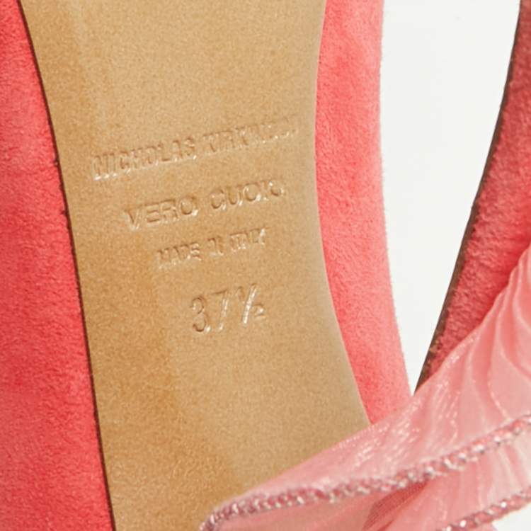 Pre Owned Nicholas Kirkwood Pink Suede Ruffle Trimmed Platform Pumps Size 37.5