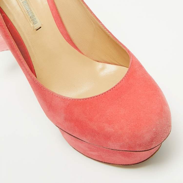 Pre Owned Nicholas Kirkwood Pink Suede Ruffle Trimmed Platform Pumps Size 37.5