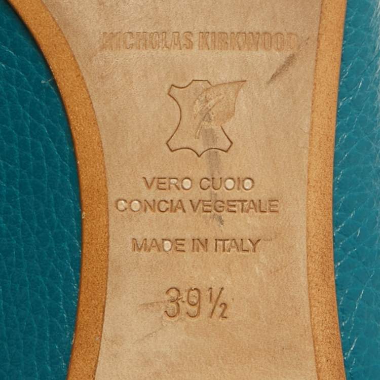 Pre Owned Nicholas Kirkwood Aqua Blue Leather Beya Pointed Toe Loafers Size 39.5