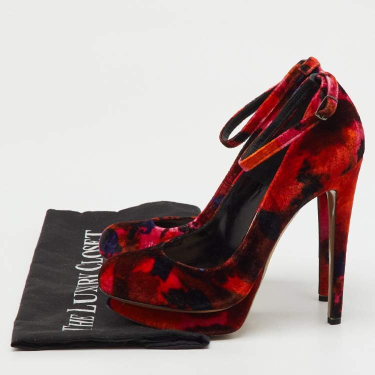 Pre Owned Nicholas Kirkwood x Erdem Multicolor Velvet Ankle Strap Platform Pumps Size 36