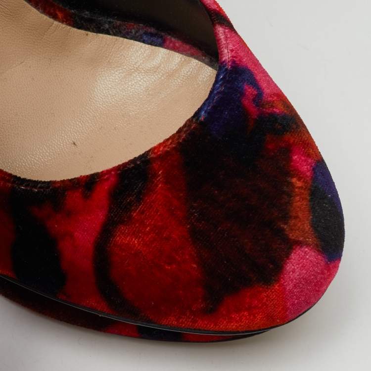 Pre Owned Nicholas Kirkwood x Erdem Multicolor Velvet Ankle Strap Platform Pumps Size 36