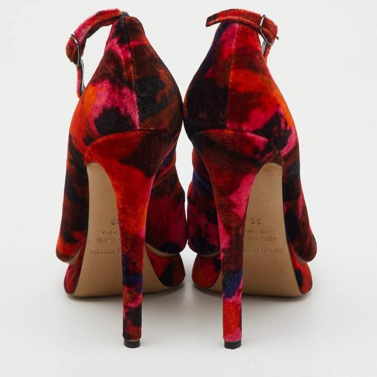 Pre Owned Nicholas Kirkwood x Erdem Multicolor Velvet Ankle Strap Platform Pumps Size 36