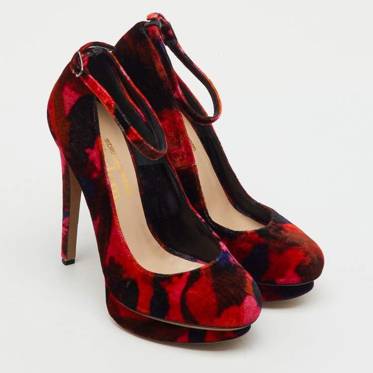 Pre Owned Nicholas Kirkwood x Erdem Multicolor Velvet Ankle Strap Platform Pumps Size 36