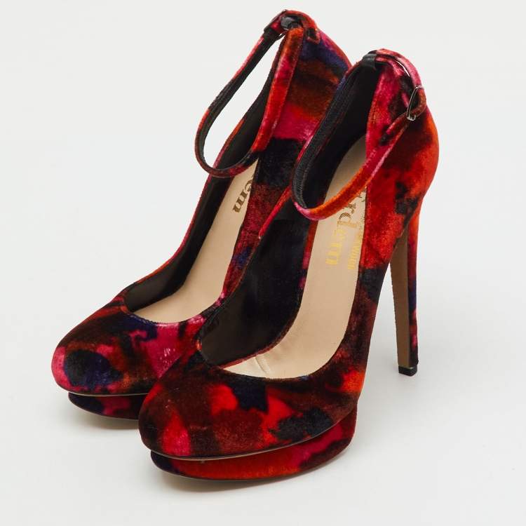 Pre Owned Nicholas Kirkwood x Erdem Multicolor Velvet Ankle Strap Platform Pumps Size 36
