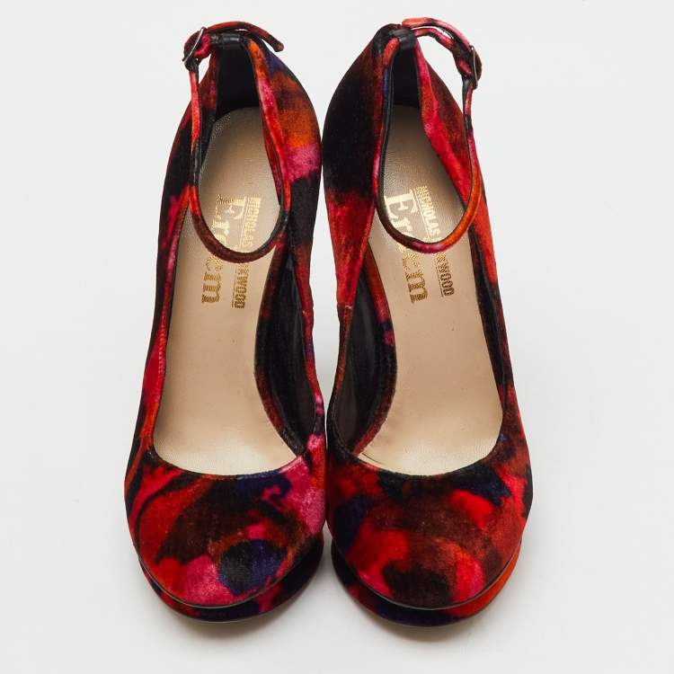 Pre Owned Nicholas Kirkwood x Erdem Multicolor Velvet Ankle Strap Platform Pumps Size 36