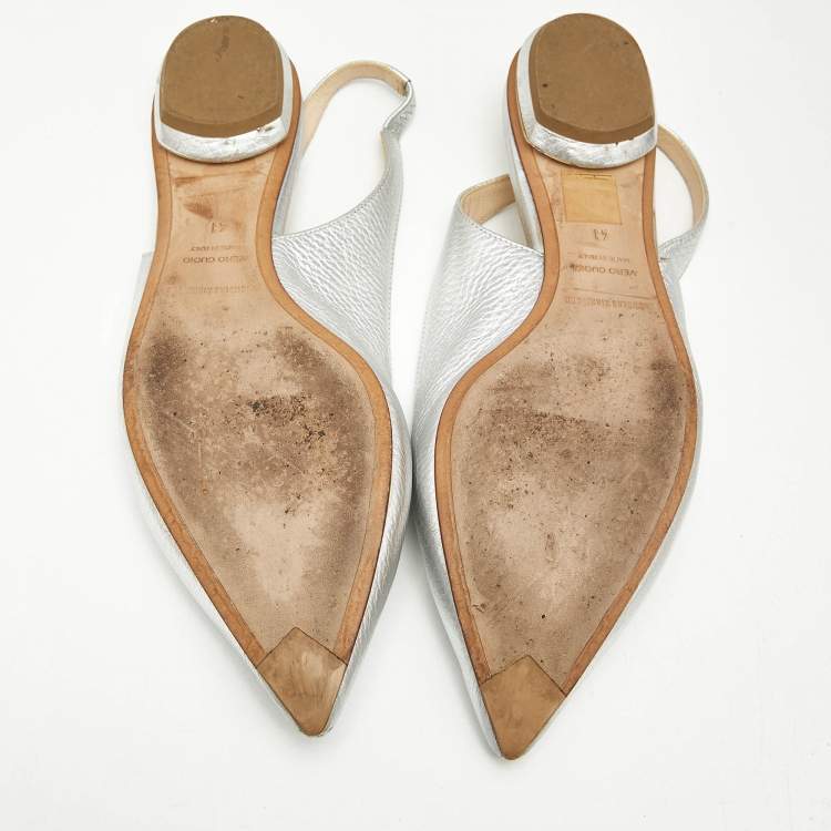 Pre Owned Nicholas Kirkwood Silver Leather Beya Slingback Mules Size 41