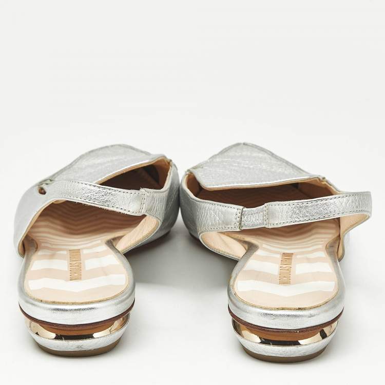 Pre Owned Nicholas Kirkwood Silver Leather Beya Slingback Mules Size 41