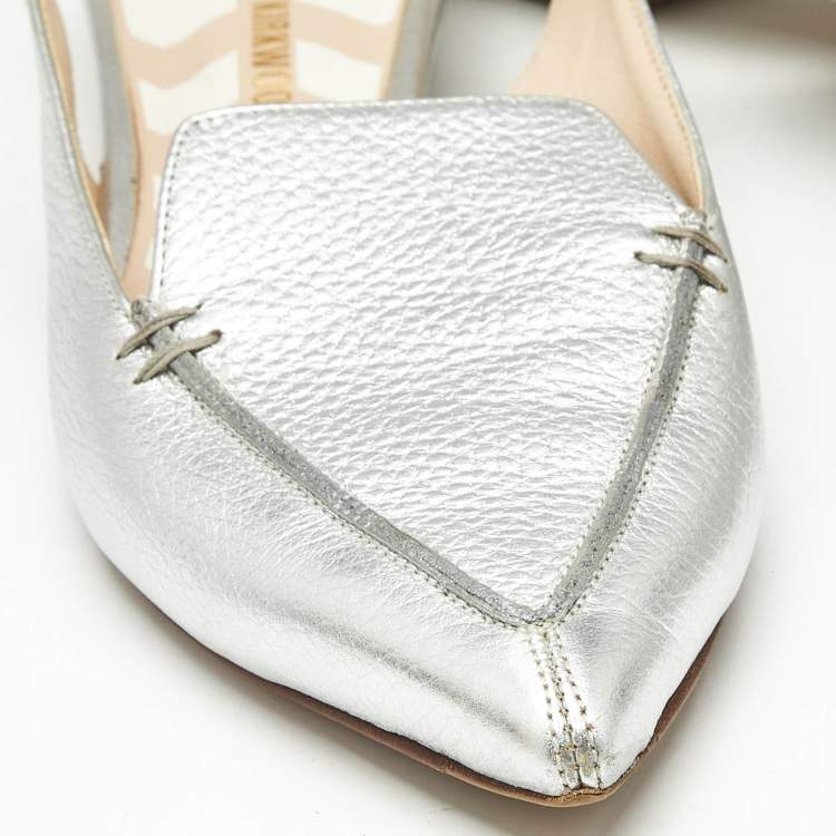 Pre Owned Nicholas Kirkwood Silver Leather Beya Slingback Mules Size 41