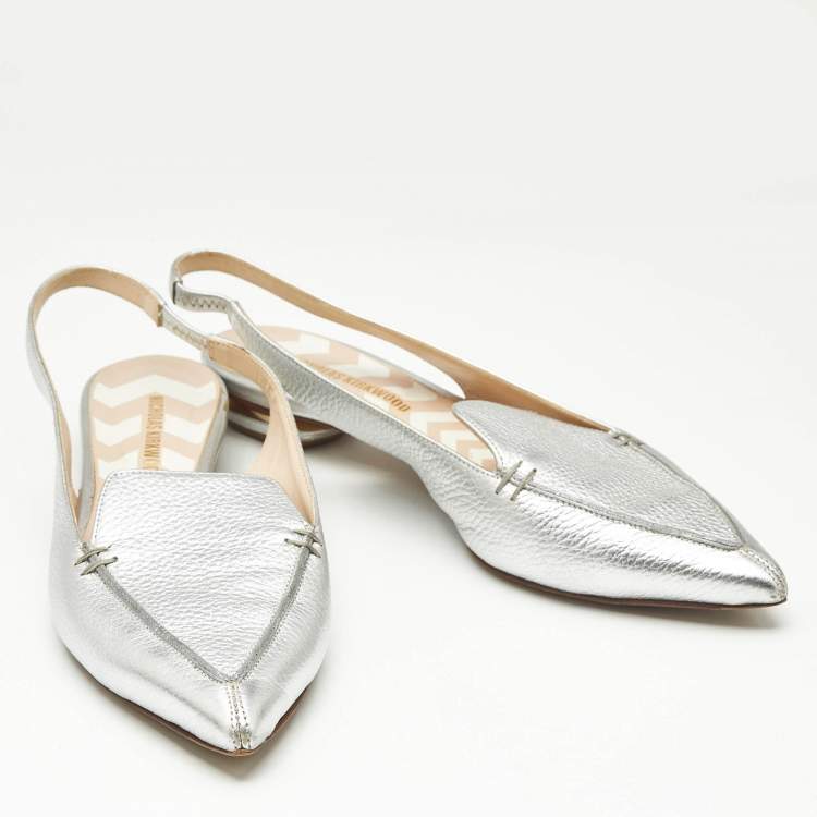 Pre Owned Nicholas Kirkwood Silver Leather Beya Slingback Mules Size 41