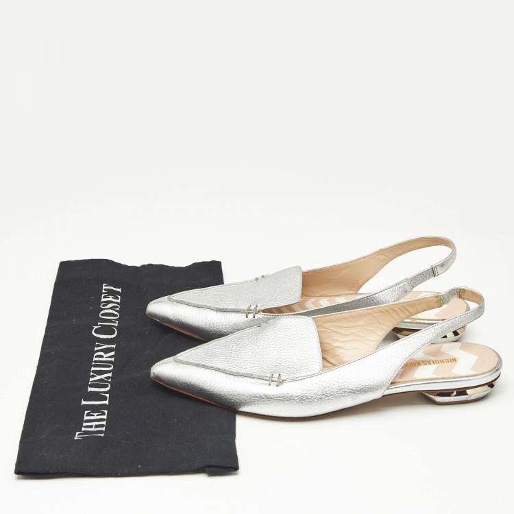 Pre Owned Nicholas Kirkwood Silver Leather Beya Slingback Mules Size 41