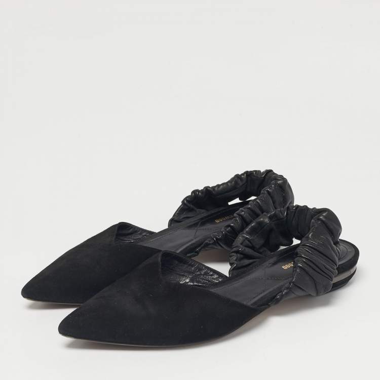 Pre Owned Nicholas Kirkwood Black Leather and Suede Slingback Flats Size 40