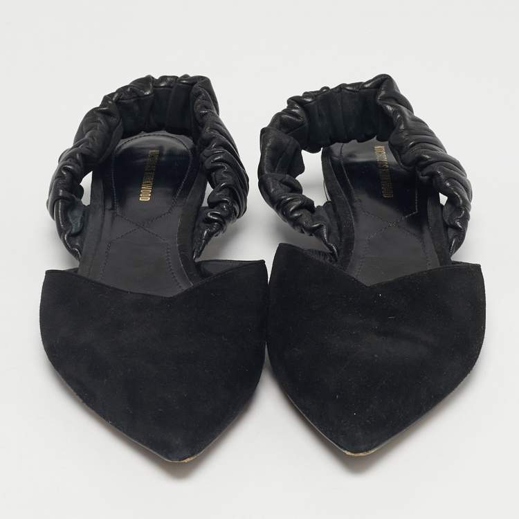 Pre Owned Nicholas Kirkwood Black Leather and Suede Slingback Flats Size 40