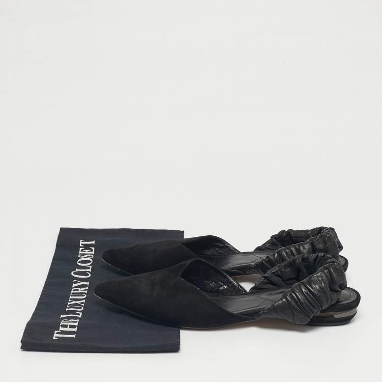 Pre Owned Nicholas Kirkwood Black Leather and Suede Slingback Flats Size 40