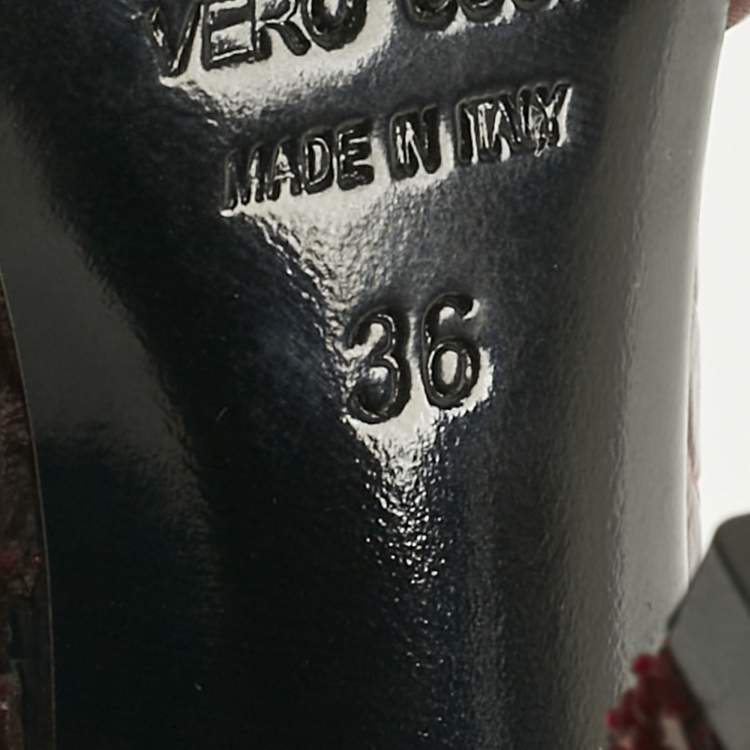 Pre Owned Nicholas Kirkwood Burgundy Croc Embossed and Crystal Embellished Pumps Size 36