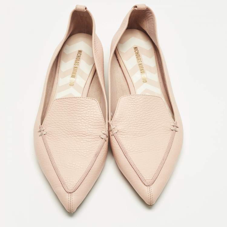 Pre Owned Nicholas Kirkwood Peach Leather Beya Pointed Toe Loafers Size 40.5