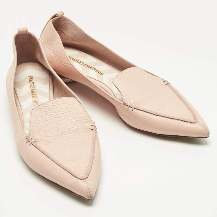 Pre Owned Nicholas Kirkwood Peach Leather Beya Pointed Toe Loafers Size 40.5
