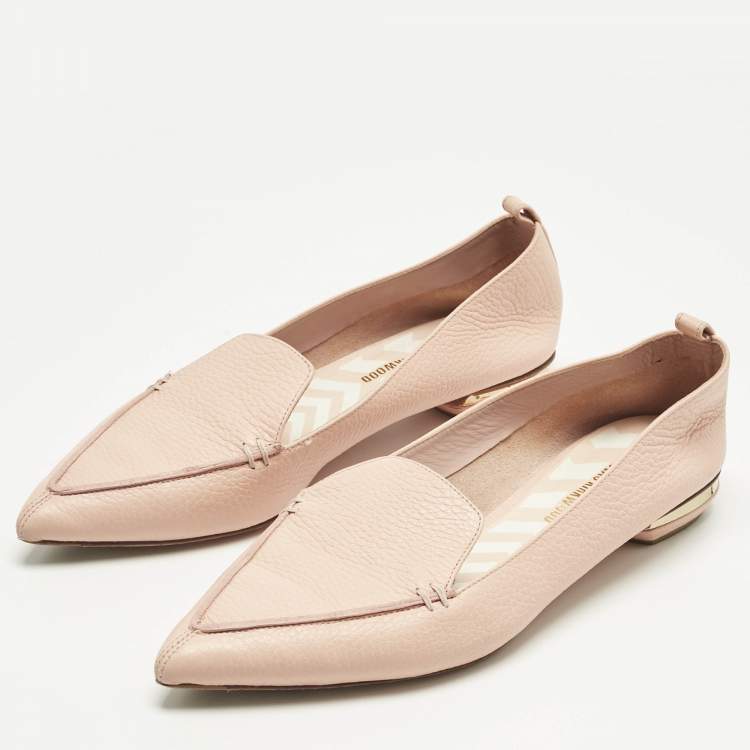 Pre Owned Nicholas Kirkwood Peach Leather Beya Pointed Toe Loafers Size 40.5