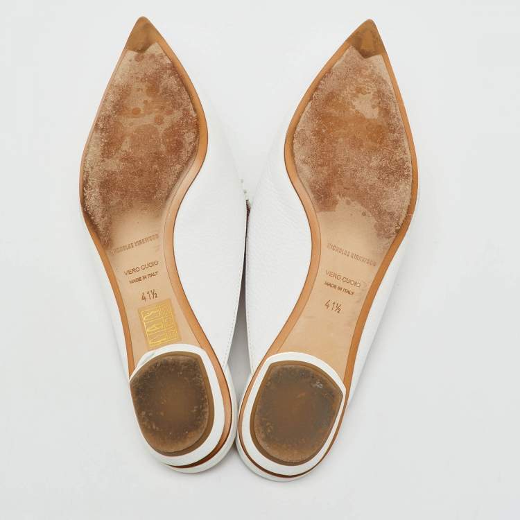 Pre Owned Nicholas Kirkwood White Leather Beya Pointed Toe Flat Mules Size 41.5