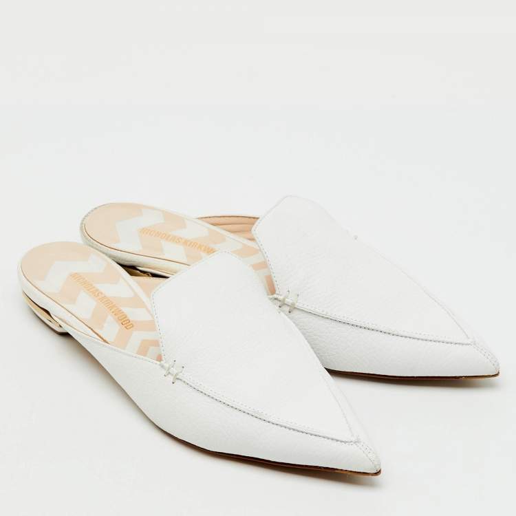 Pre Owned Nicholas Kirkwood White Leather Beya Pointed Toe Flat Mules Size 41.5