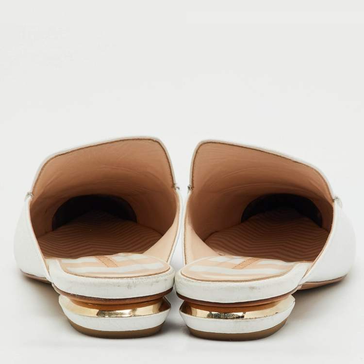 Pre Owned Nicholas Kirkwood White Leather Beya Pointed Toe Flat Mules Size 41.5