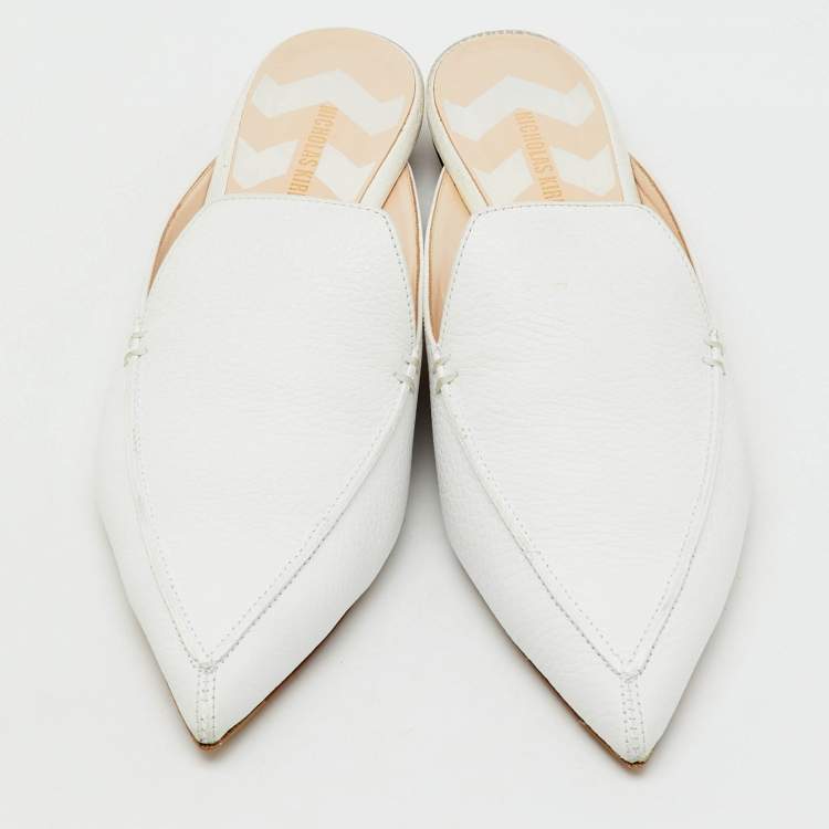Pre Owned Nicholas Kirkwood White Leather Beya Pointed Toe Flat Mules Size 41.5