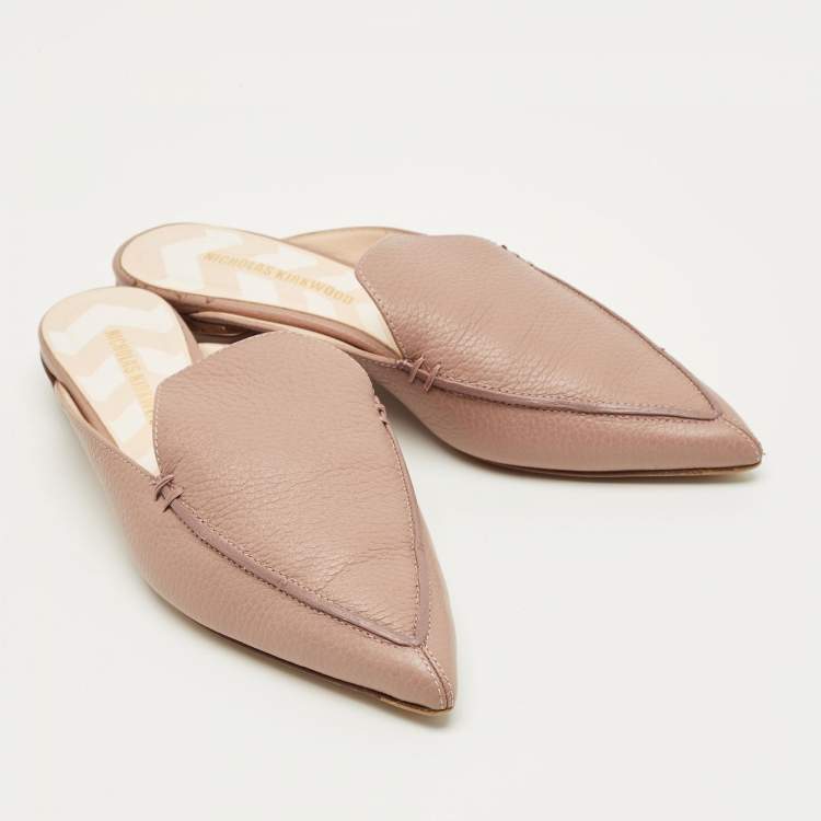 Pre Owned Nicholas Kirkwood Beige Leather Beya Pointed Toe Flat Mules Size 38